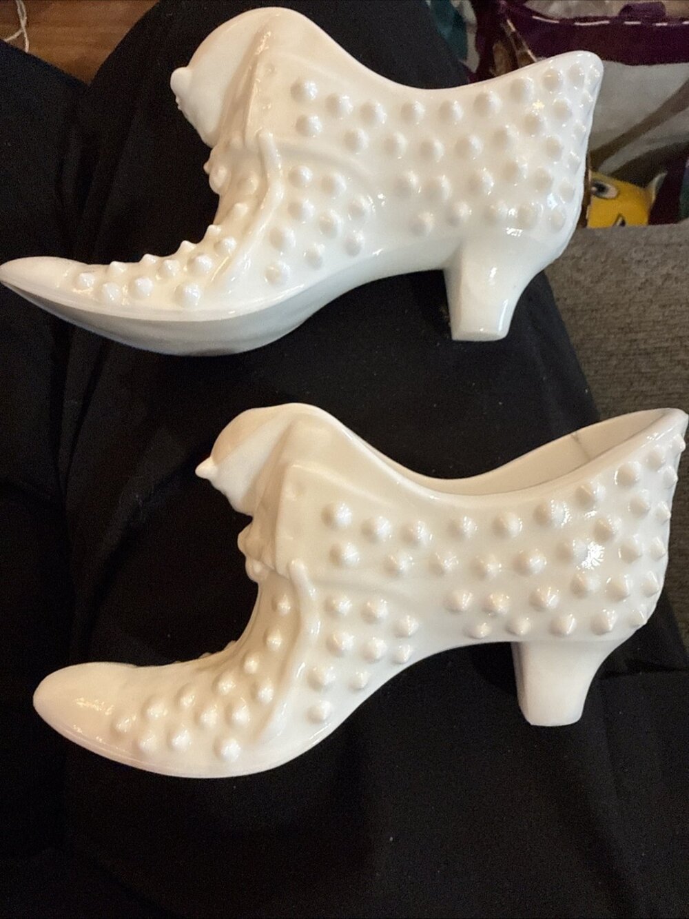 VTG Fenton White Milk Glass Shoes